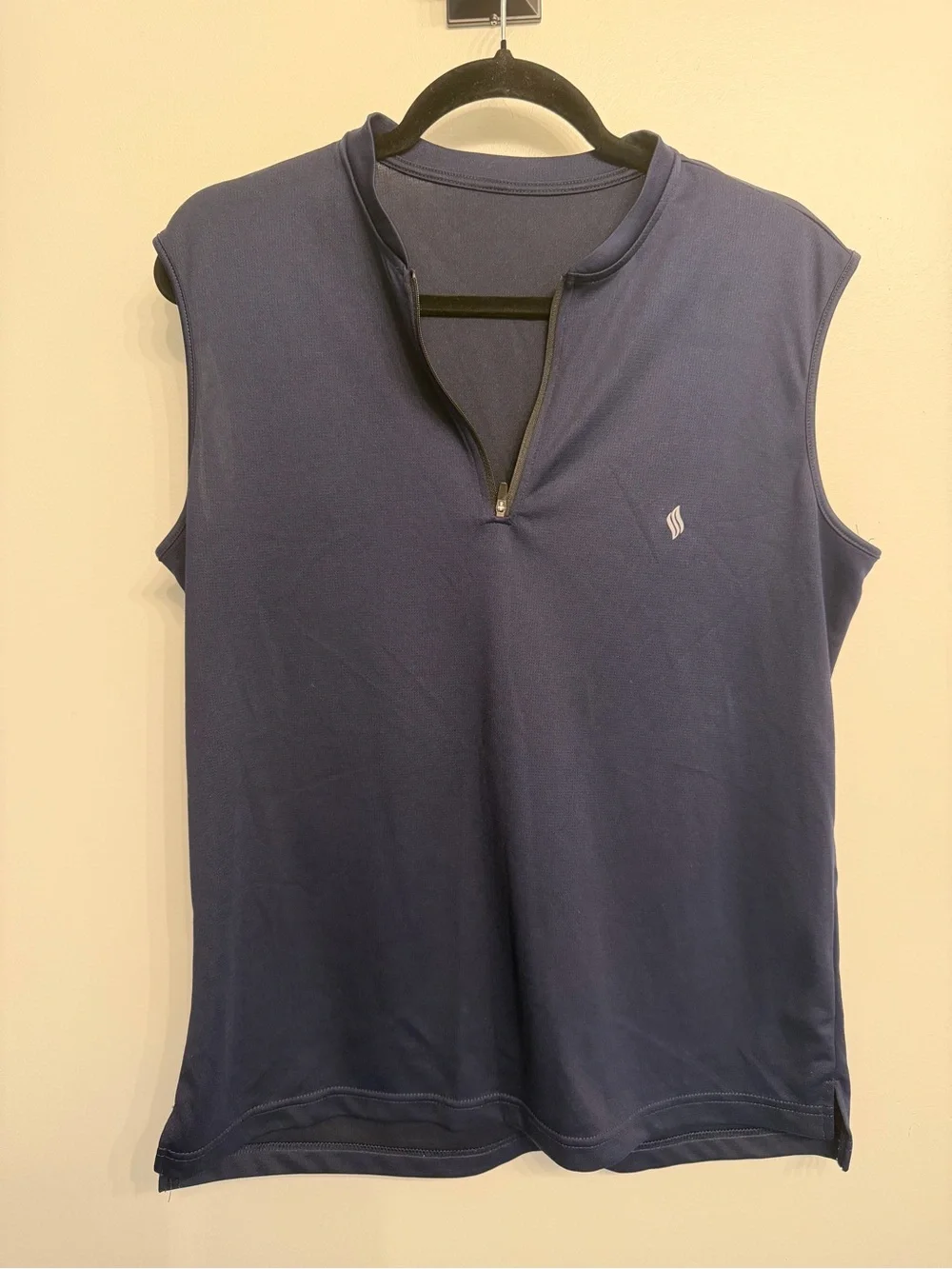 Sleeveless Navy Performance Zip Polo Top